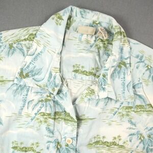 Vintage L.L. Bean Rayon Cotton Tropical Palm Print Hawaiian Shirt Womens M